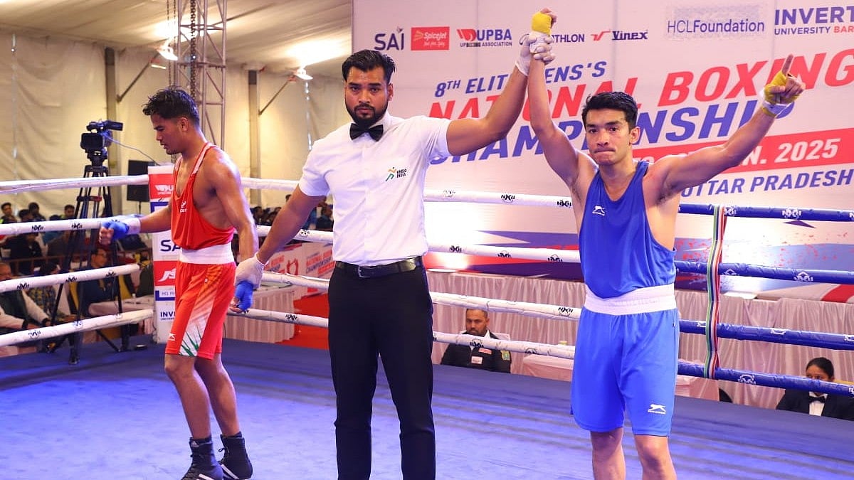 Special Arrangement : Boxers in action during the day four of Elite Men’s National Boxing Championship in Bareilly.
