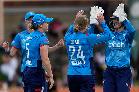 AUS-W Vs ENG-W, 1st ODI: England's Charlie Dean is congratulated by teammates