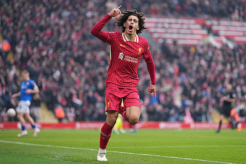 FA Cup Third Round: Liverpool's Jayden Danns celebrates after scoring his side's third goal