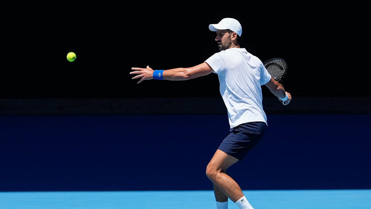 Manish Swarup/AP : Novak Djokovic practices ahead of his first round clash at the Australian Open