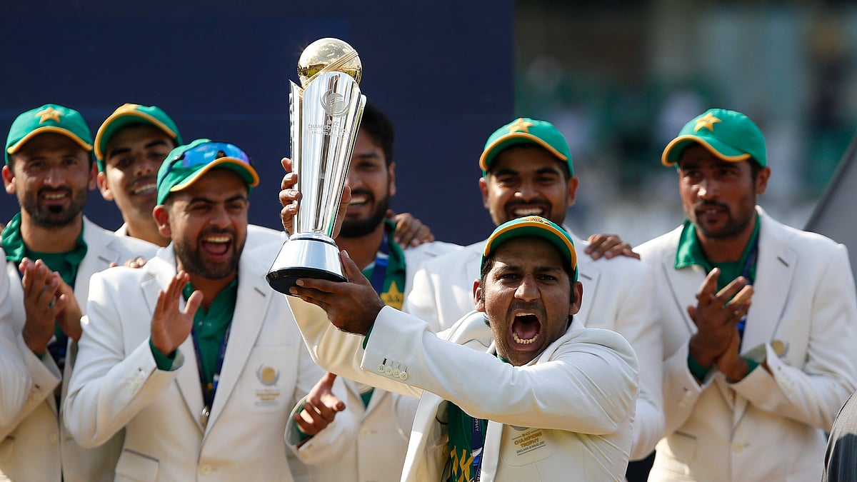 Photo: X | ICC : Pakistan cricket team in white jackets after winning the ICC Champions Trophy 2017.