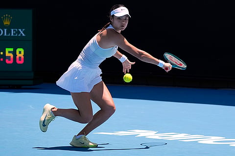 Australian Open 2025: Emma Raducanu plays a backhand return to Ekaterina Alexandrova 