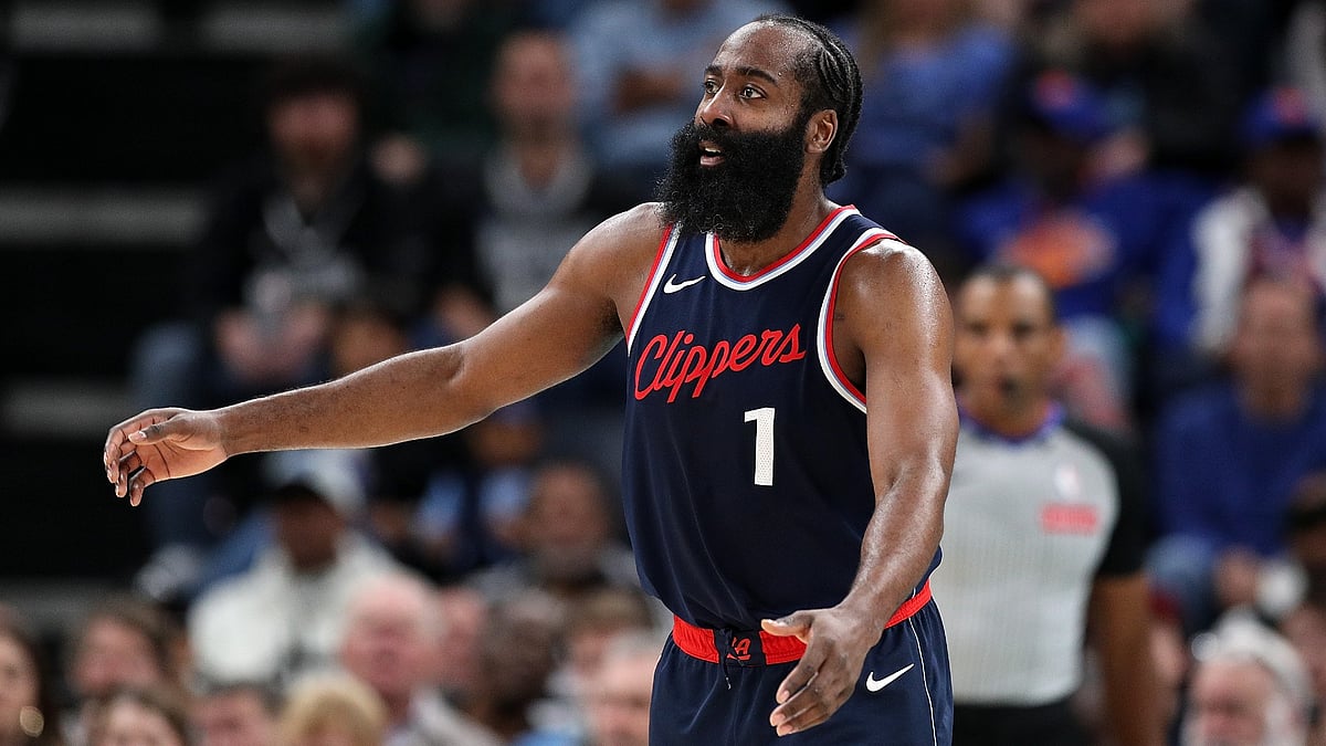 Los Angeles Clippers guard James Harden looks on during a game vs. the Memphis Grizzlies on Dec. 23, 2024.