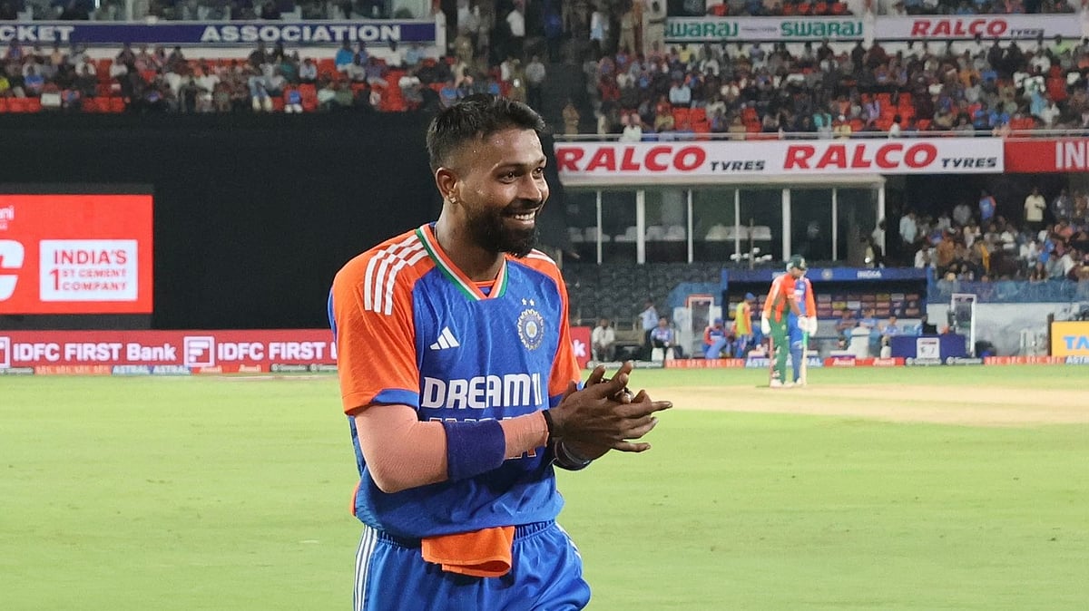 | Photo: X/Hardik Pandya : File photo of Baroda player Hardik Pandya in action for India.