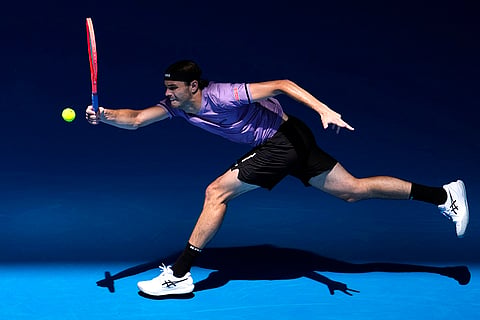 Australian Open 2025: Taylor Fritz plays a forehand return to Jenson Brooksby