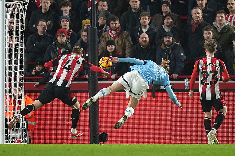 English Premier League soccer Brentford and Manchester City match: Erling Haaland