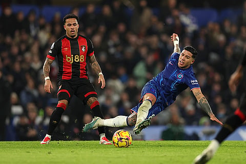 EPL 2024-25: Chelsea's Enzo Fernandez challenges for the ball with Bournemouth's Justin Kluivert