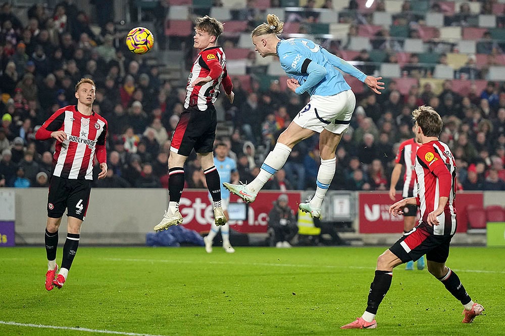 English Premier League soccer Brentford and Manchester City match: Erling Haaland
