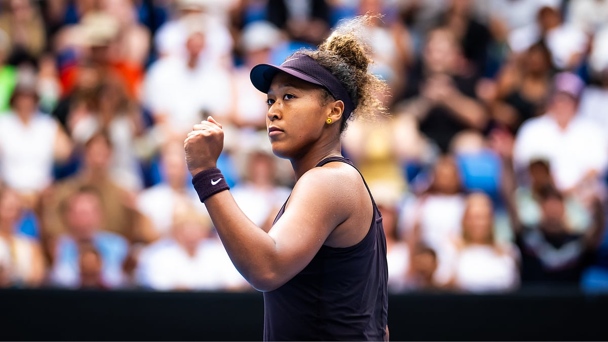 Naomi Osaka celebrates her win over Karolina Muchova at the Australian Open