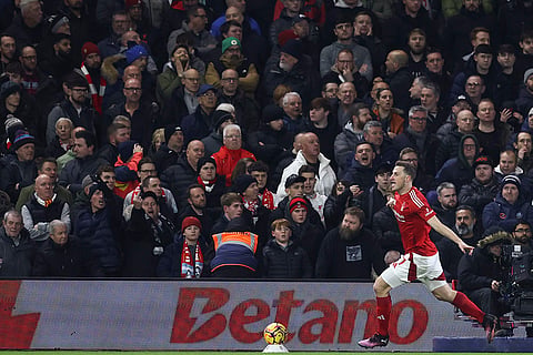 EPL 2024-25: Nottingham Forest's Chris Wood celebrates after scoring the opening goal