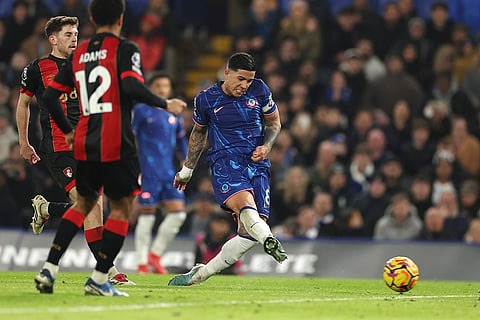 EPL 2024-25: Chelsea's Enzo Fernandez, right, attempts a goal
