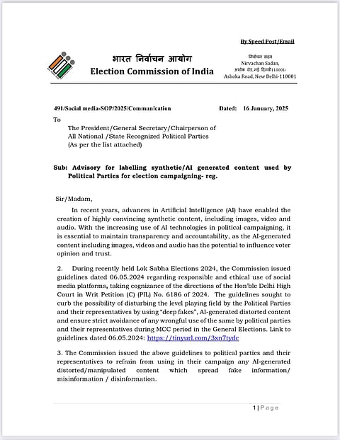 EC advisory on use of AI in campaigns