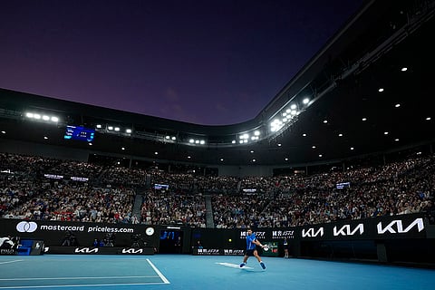 Australian Open 2025: Novak Djokovic plays a backhand return to Tomas Machac
