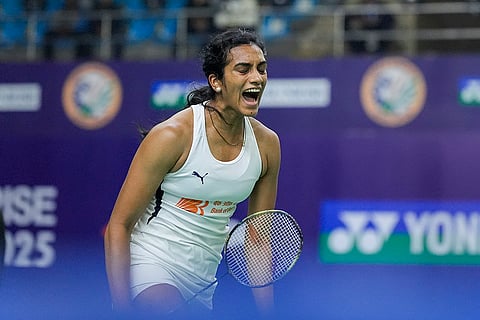 BWF India Open 2025: India's PV Sindhu celebrates after winning a point against Japan's Manami Suizu 
