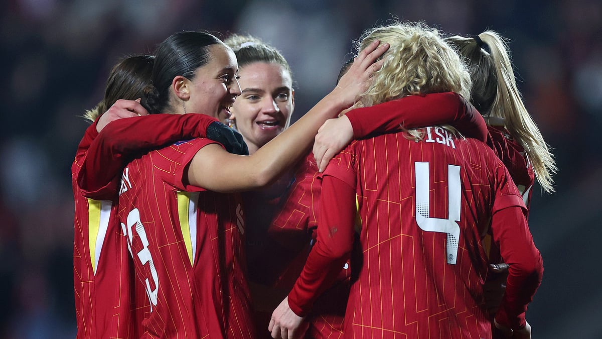Liverpool celebrate the winning goal against Brighton