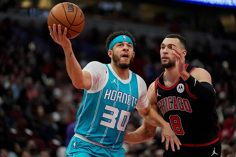 NBA basketball game Chicago Bulls vs Charlotte Hornets-Zach LaVine