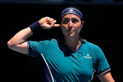 Australian Open 2025: Ons Jabeur gestures during match against Emma Navarro