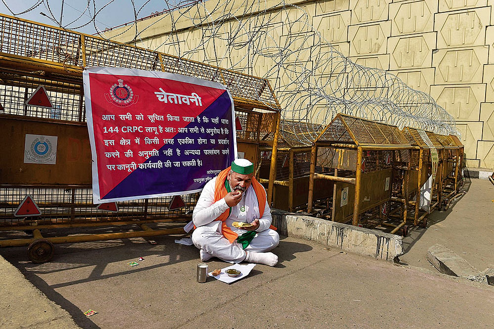 A file photo of Rakesh Tikait at Ghazipur border