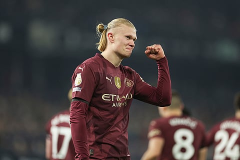 EPL 2024-25: Erling Haaland celebrates scoring his side's 5th goal