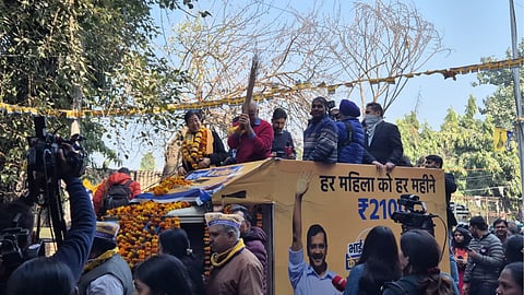 Delhi CM Atishi and Manish Sisodia during a roadshow on Jan 13, 2025 