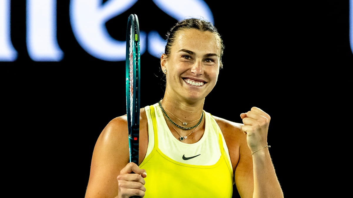 Aryna Sabalenka celebrates her win over Anastasia Pavlyuchenkova at the Australian Open