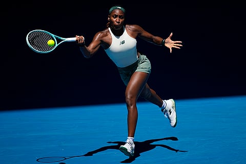 Australian Open 2025: Coco Gauff plays a forehand return to Paula Badosa  