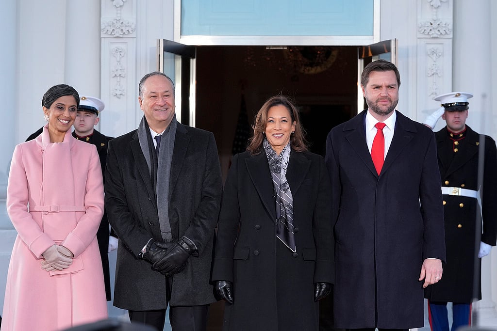 JD and Usha Vance with former Vice President Kamala Harris and Second Gentleman Doug Emhoff