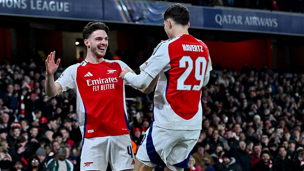 Rice and Havertz celebrate Arsenal's first goal - null