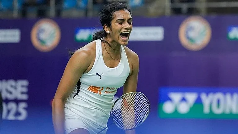 PV Sindhu in action at the India Open. - PTI