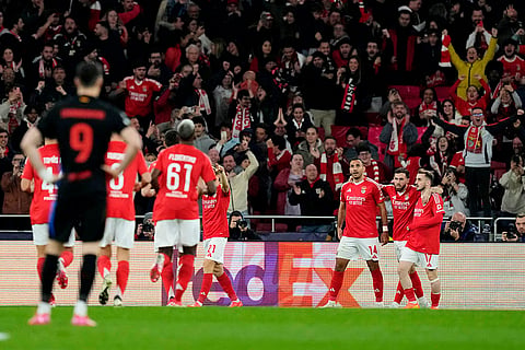 Champions League 2024–25: Vangelis Pavlidis celebrates the opening goal 