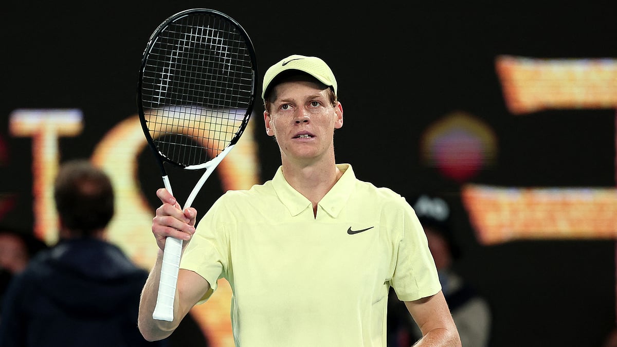 Jannik Sinner celebrates his win over Alex de Minaur at the Australian Open - null