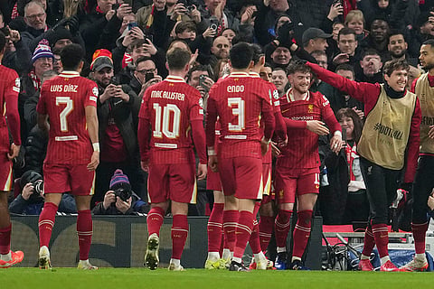 Champions League 2024–25: Liverpool's Harvey Elliott celebrates after scoring his side's second goal 