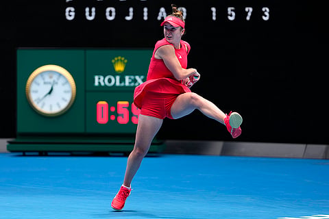 Australian Open Tennis quarterfinal: Elina Svitolina plays a forehand return to Madison Keys