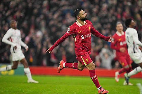 Champions League 2024–25: Mohamed Salah celebrates after scoring 