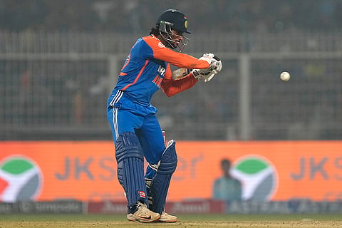 IND vs ENG 1st T20: India's Tilak Varma plays a shot 