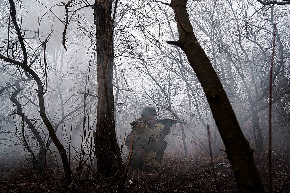 Russia Ukraine War - Ukrainian serviceman of 24th Mechanized brigade trains