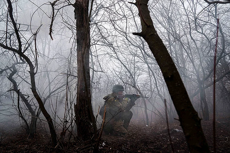 Russia Ukraine War - Ukrainian serviceman of 24th Mechanized brigade trains