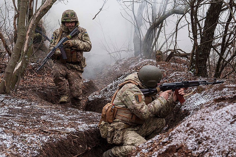Russia Ukraine War - Ukrainian serviceman of 24th Mechanized brigade trains