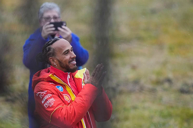 Lewis Hamilton test drives Ferrari Formula One SF-23 at the Ferrari private track, Italy_8
