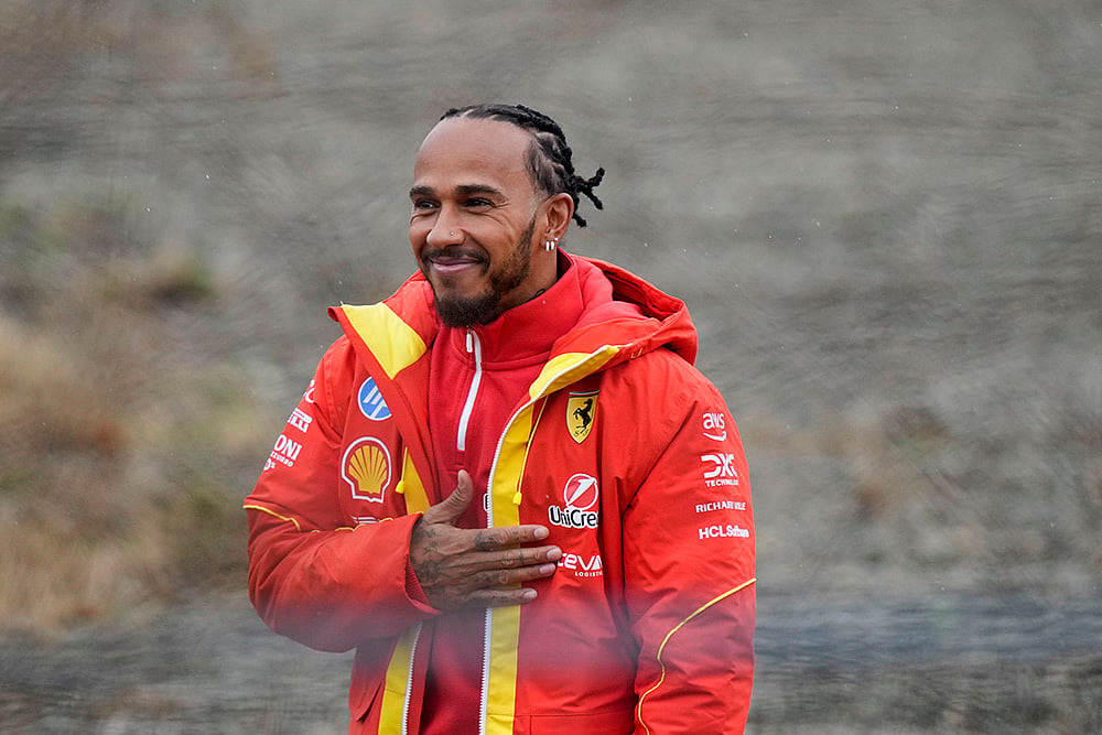 Lewis Hamilton test drives Ferrari Formula One SF-23 at the Ferrari private track, Italy_5