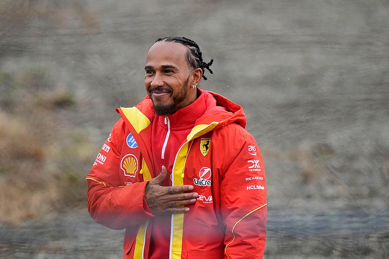 Lewis Hamilton test drives Ferrari Formula One SF-23 at the Ferrari private track, Italy_5