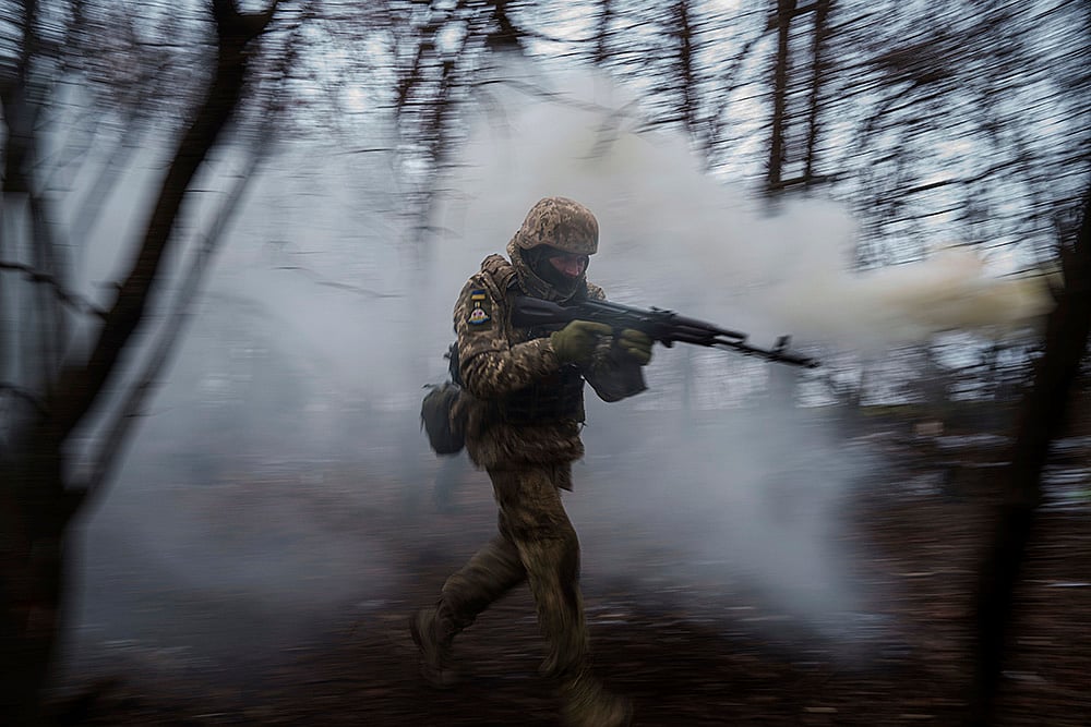 Russia Ukraine War - Ukrainian serviceman of 24th Mechanized brigade trains