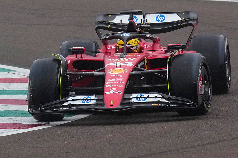 Lewis Hamilton test drives Ferrari Formula One SF-23 at the Ferrari private track, Italy_4