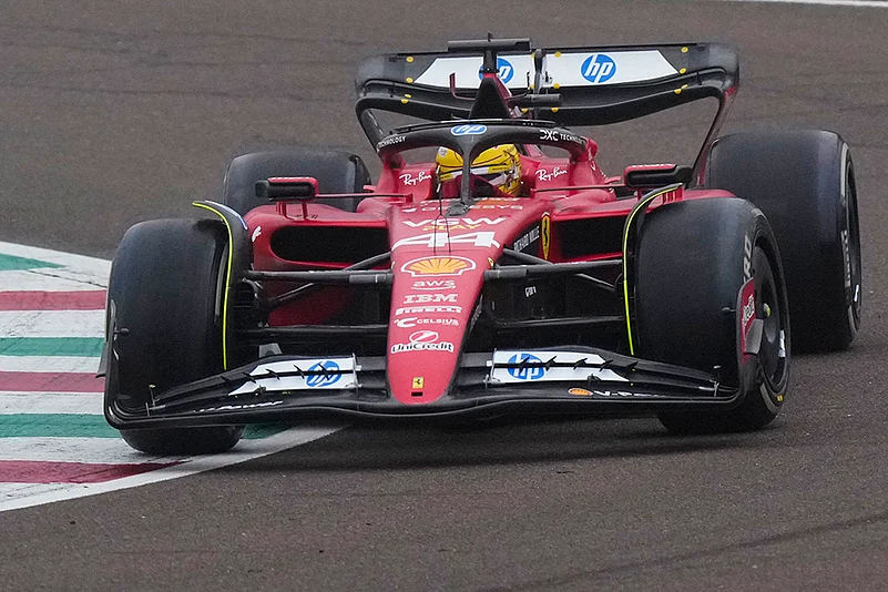 Lewis Hamilton test drives Ferrari Formula One SF-23 at the Ferrari private track, Italy_4