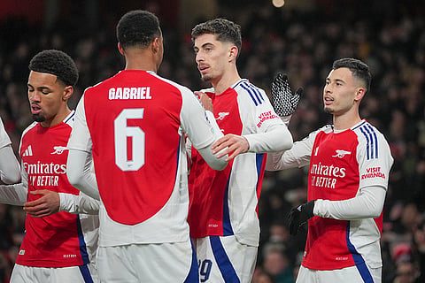 Champions League 2024-25: Arsenal's Kai Havertz celebrates after scoring his side's second goal 