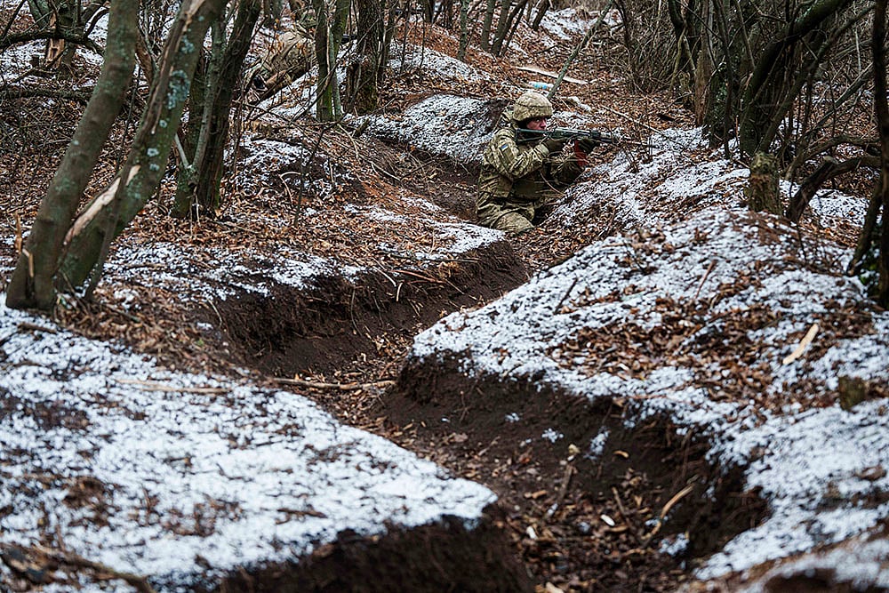 Russia Ukraine War - Ukrainian serviceman of 24th Mechanized brigade training