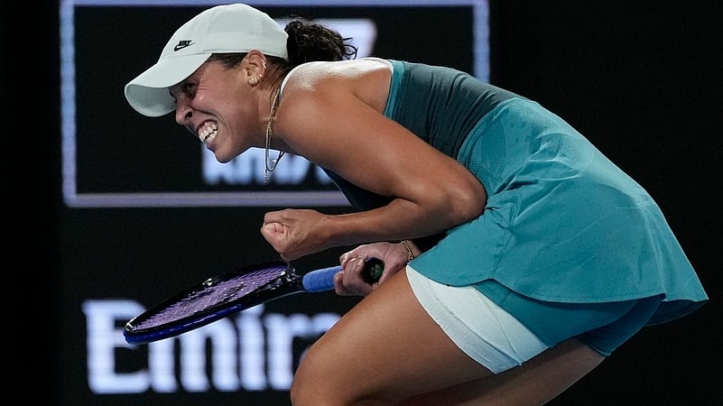 Madison Keys of the U.S. celebrates after defeating Iga Swiatek of Poland