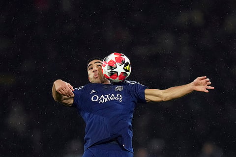 Champions League 2024-25: PSG's Achraf Hakimi controls the ball