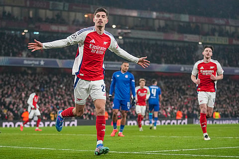 Champions League 2024-25: Arsenal's Kai Havertz celebrates after scoring his side's second goal 