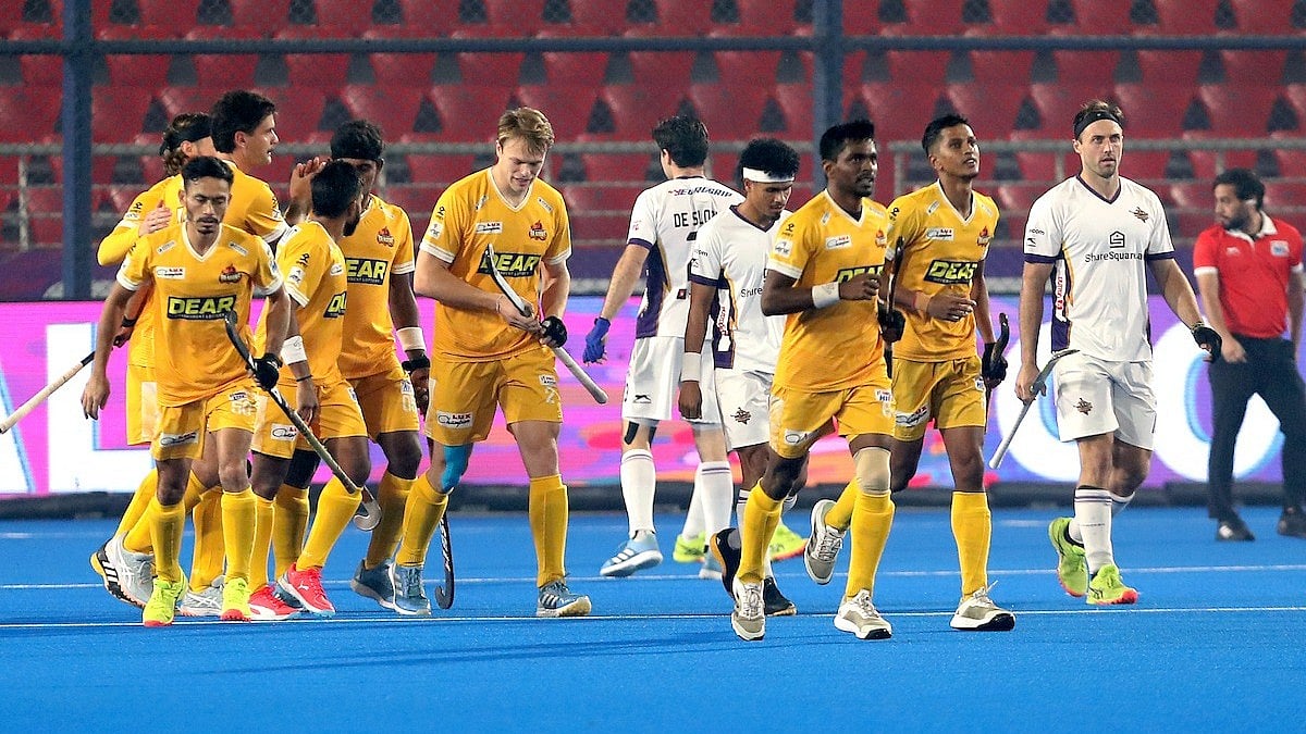 Hockey India : Action from the Hockey India League match between Tamil Nadu Dragons and Hyderabad Toofans.